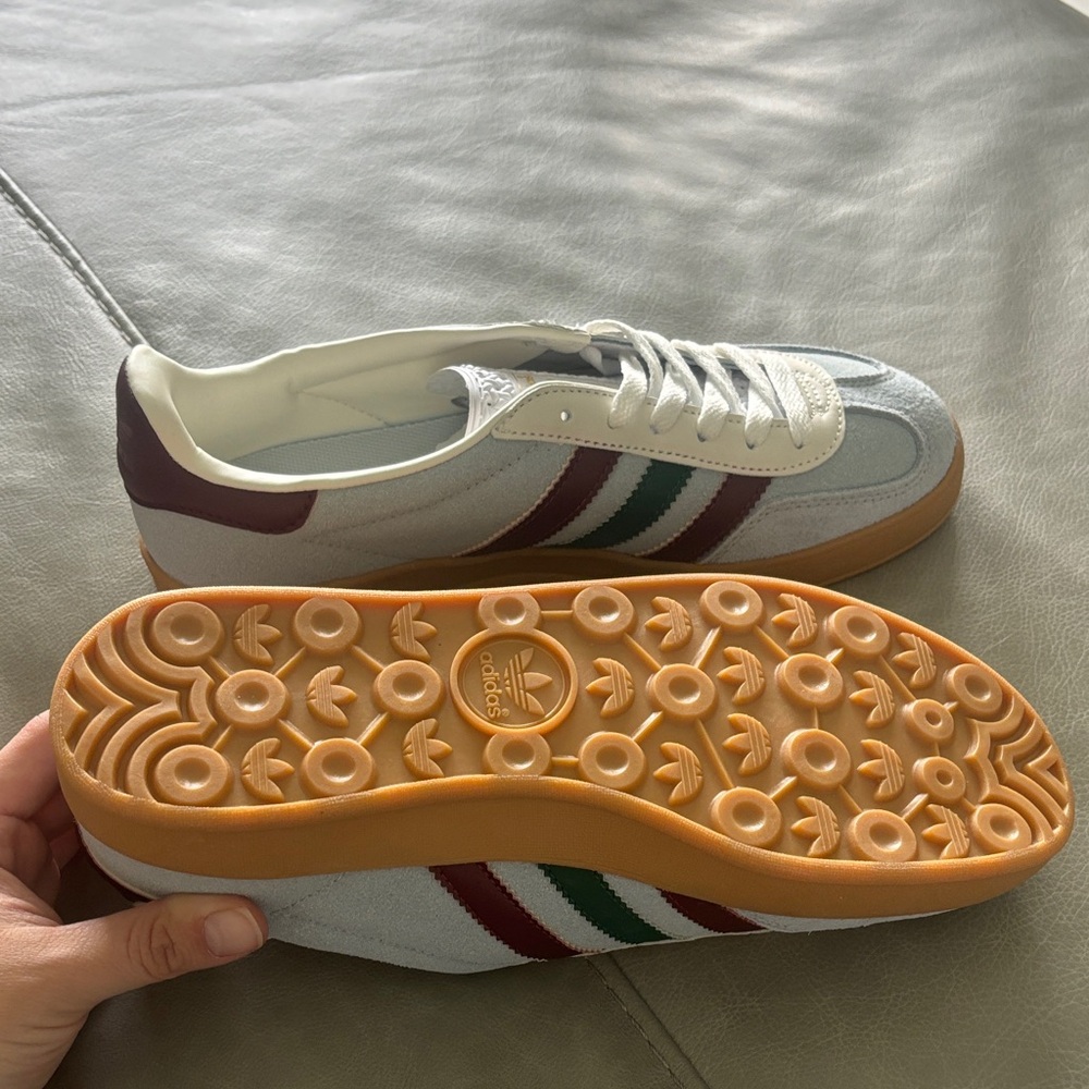 Adidas Gazelle Light Blue Sneakers with Maroon and Green Stripes - Picture 6 of 9